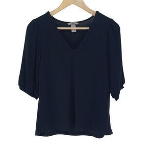 H&M Women's 3/4‎ Sleeve Sparkle Shine Metallic Shirt Blouse Black Size Small